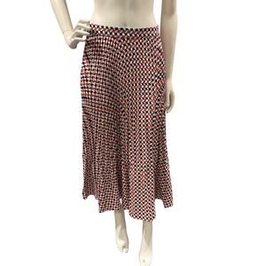 Boden Eye Catching Red, White & blue Geometric Print Pleated Midi Skirt Sz 6R